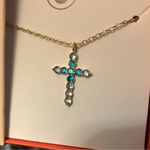 Elegant Gold and Blue Cross Pendant Necklace